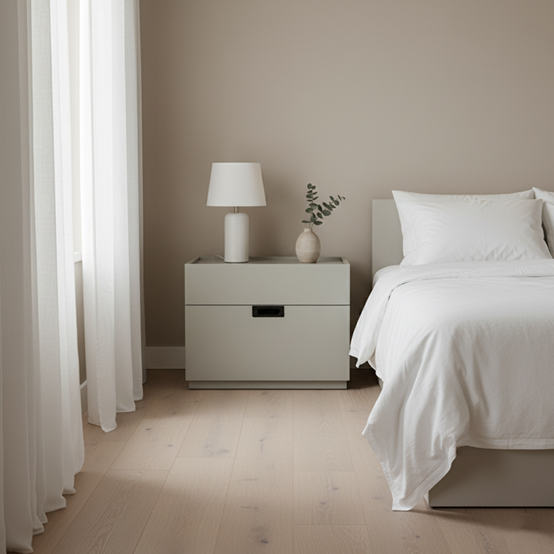 Table de chevet minimaliste à fermeture silencieuse - MDF sans formaldéhyde et plateau en dalle de roche durable, table de chevet à 2 tiroirs pour chambre à coucher 