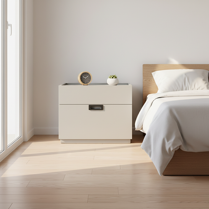 Quiet-Close Minimal Nightstand - Formaldehyde-Free MDF & Durable Rock Slab Top Bedside Table 2-Drawer For Bedroom