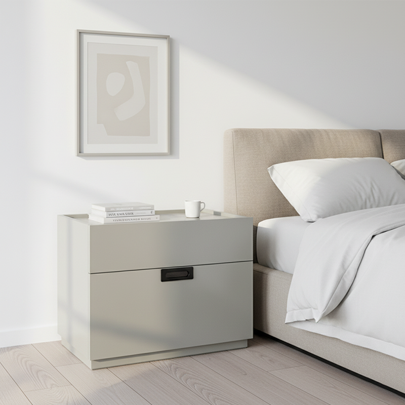 Table de chevet minimaliste à fermeture silencieuse - MDF sans formaldéhyde et plateau en dalle de roche durable, table de chevet à 2 tiroirs pour chambre à coucher 