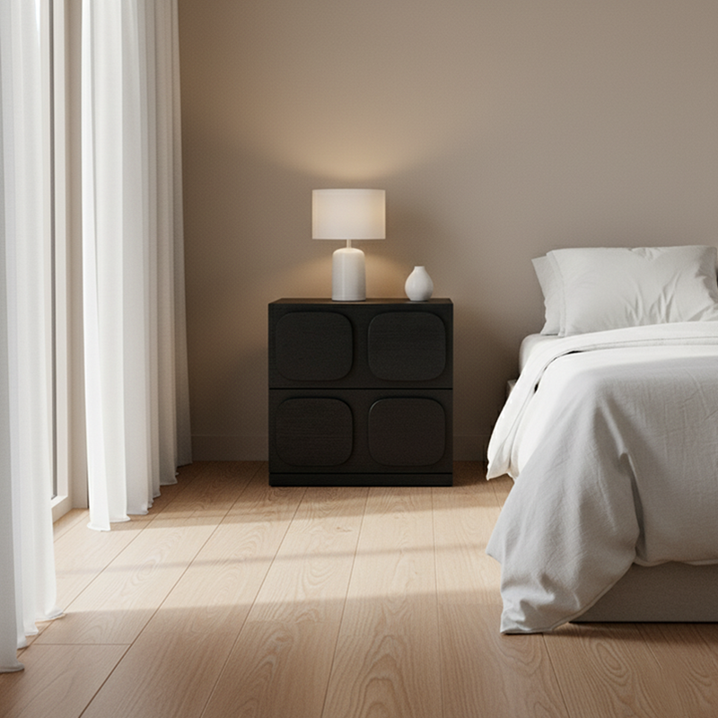 Versatile Minimal Nightstand - Deformation-Resistant Solid Wood Multi-Layer Board Bedside Table 2-Drawer For Bedroom