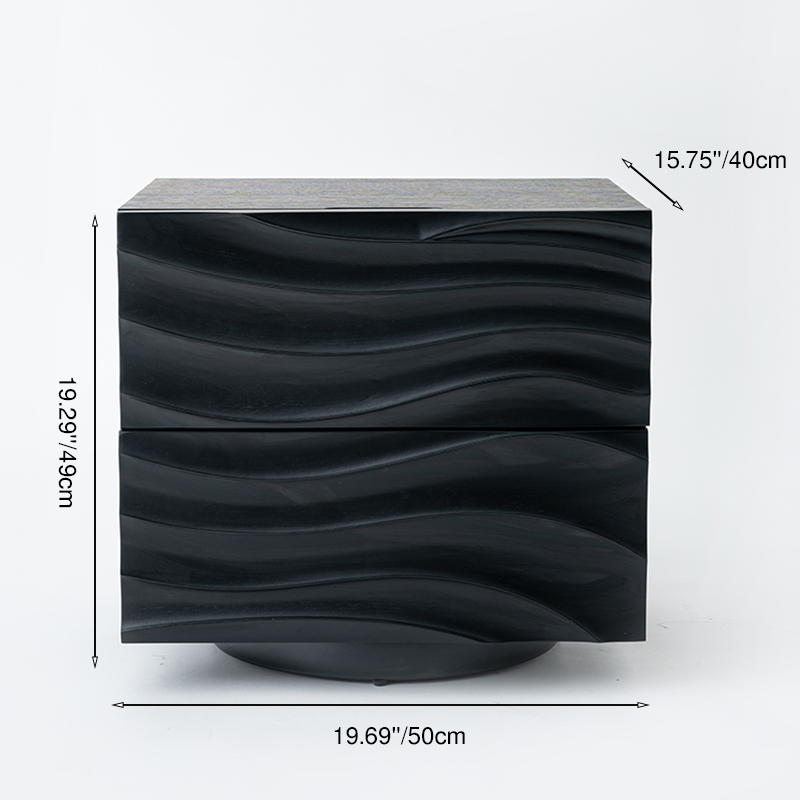 Romantic French Nightstand - Wave-Patterned Surface Solid Wood Multi-Layer Board Bedside Table 2-Drawer For Bedroom