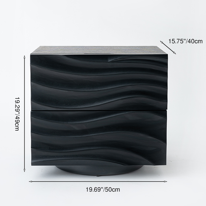 Romantic French Nightstand - Wave-Patterned Surface Solid Wood Multi-Layer Board Bedside Table 2-Drawer For Bedroom