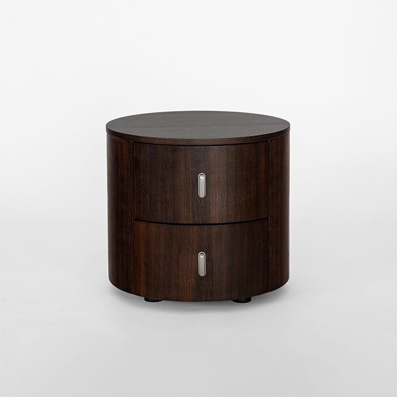 Eco-Friendly Vintage Nightstand - Soft-Edged Design Smoked Wood Veneer Bedside Table 2-Drawer For Bedroom &amp; Living Room