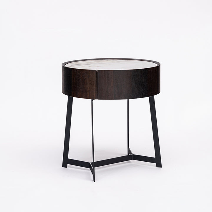 Table de chevet industrielle cool - matériau écologique et dessus en pierre frittée résistant aux rayures, table de nuit à 1 tiroir pour chambre à coucher 