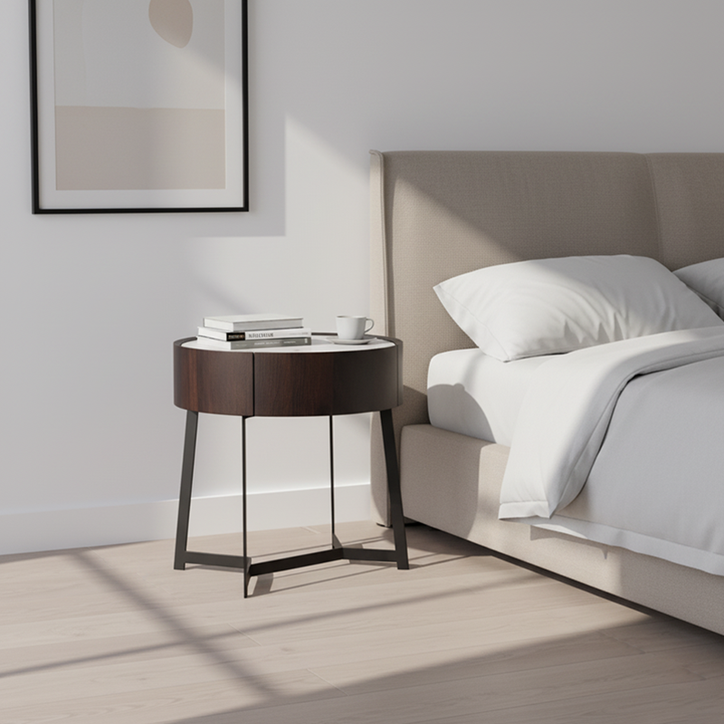 Table de chevet industrielle cool - matériau écologique et dessus en pierre frittée résistant aux rayures, table de nuit à 1 tiroir pour chambre à coucher 
