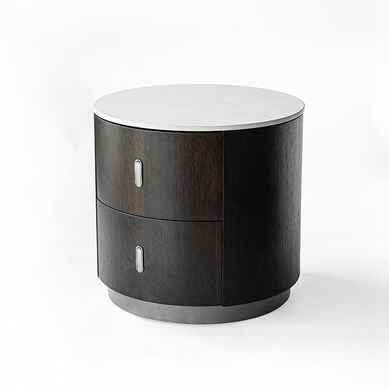 Table de chevet rétro élégante - Pieds stables en acier au carbone, glissière fluide à 2 tiroirs pour chambre à coucher 