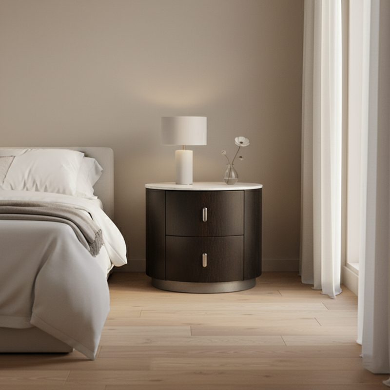 Table de chevet rétro élégante - Pieds stables en acier au carbone, glissière fluide à 2 tiroirs pour chambre à coucher 