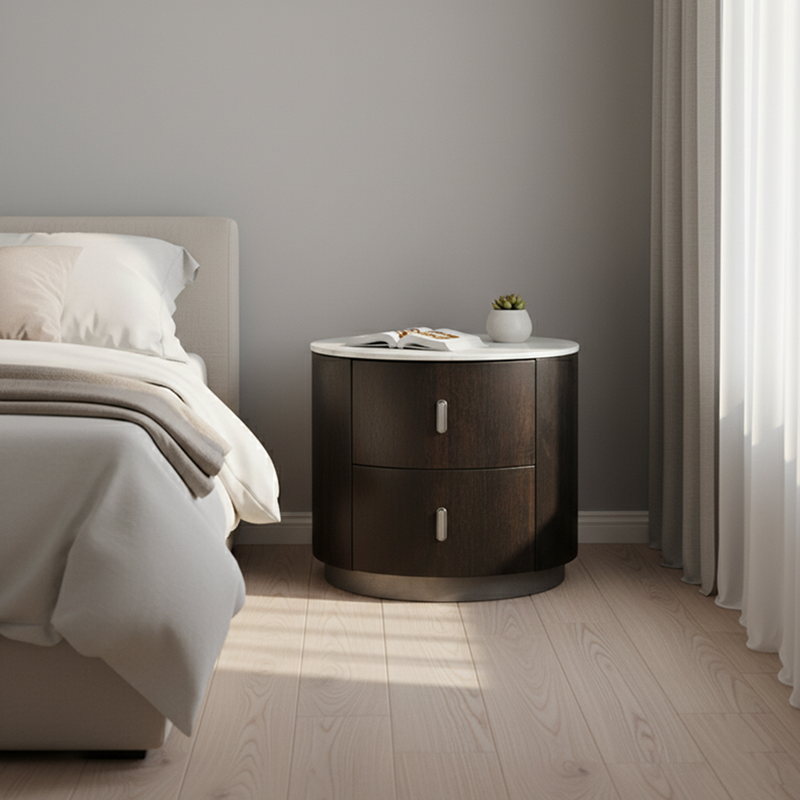 Table de chevet rétro élégante - Pieds stables en acier au carbone, glissière fluide à 2 tiroirs pour chambre à coucher 