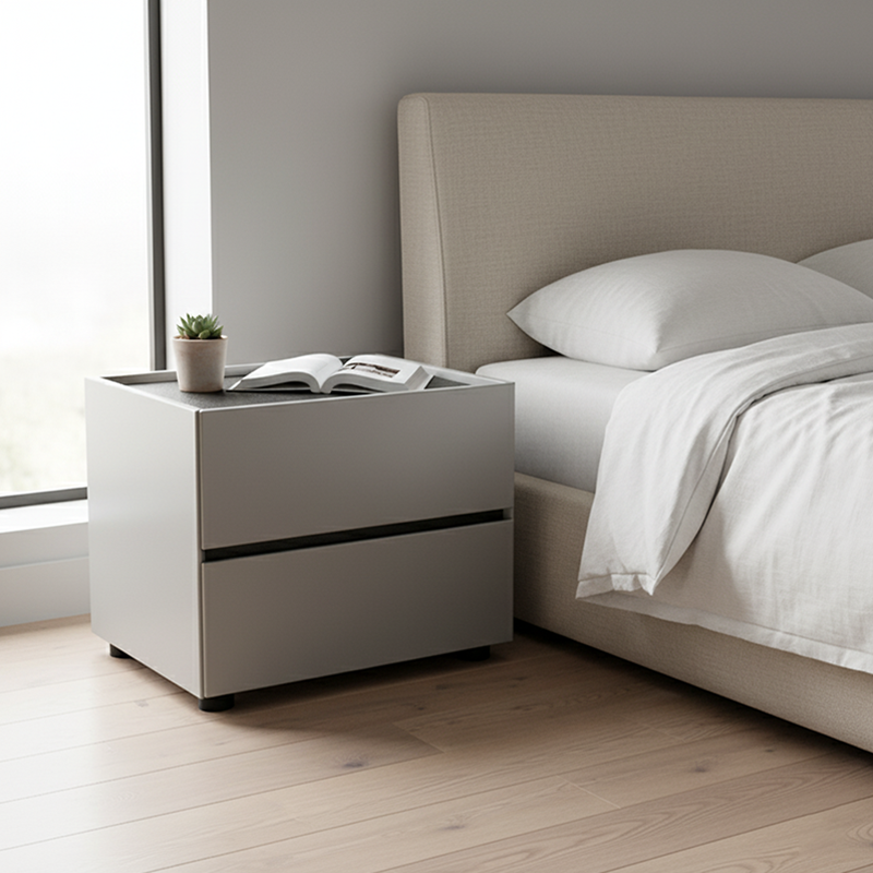 Eleganter Nachttisch aus geräuchertem Holzfurnier - Minimalistischer Nachttisch aus ungiftigem Material mit 2 Schubladen für das Schlafzimmer 