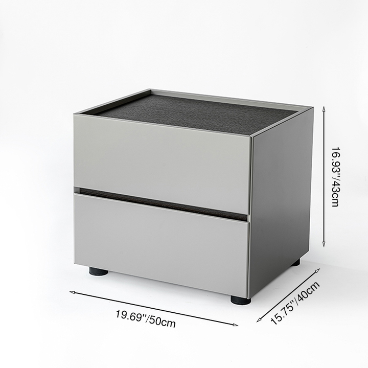 Sleek Smoked Wood Veneer Bedside Cabinet - Minimalist Non-Toxic Material Nightstand 2-Drawer For Bedroom