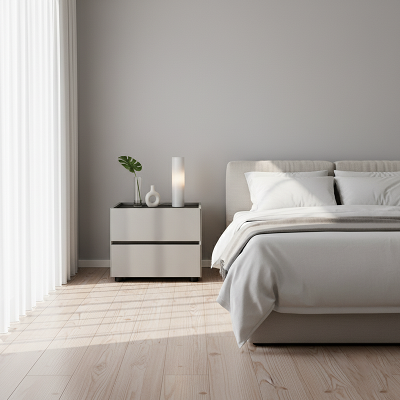Eleganter Nachttisch aus geräuchertem Holzfurnier - Minimalistischer Nachttisch aus ungiftigem Material mit 2 Schubladen für das Schlafzimmer 