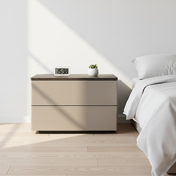 Eco-Conscious Bedside Table - Sleek Minimalist Style Durable & Easy-Care Nightstand 2-Drawer For Bedroom
