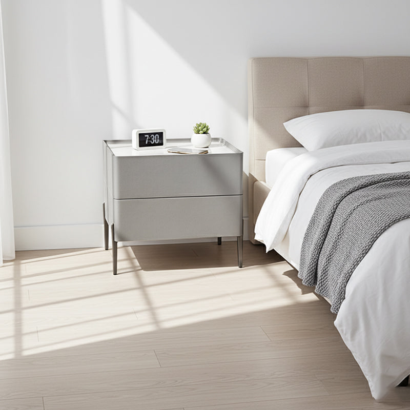 Eleganter minimalistischer Nachttisch - Eingebaute kabellose Ladestation Nachttisch mit 2 Schubladen für Schlafzimmer &amp; Wohnzimmer 