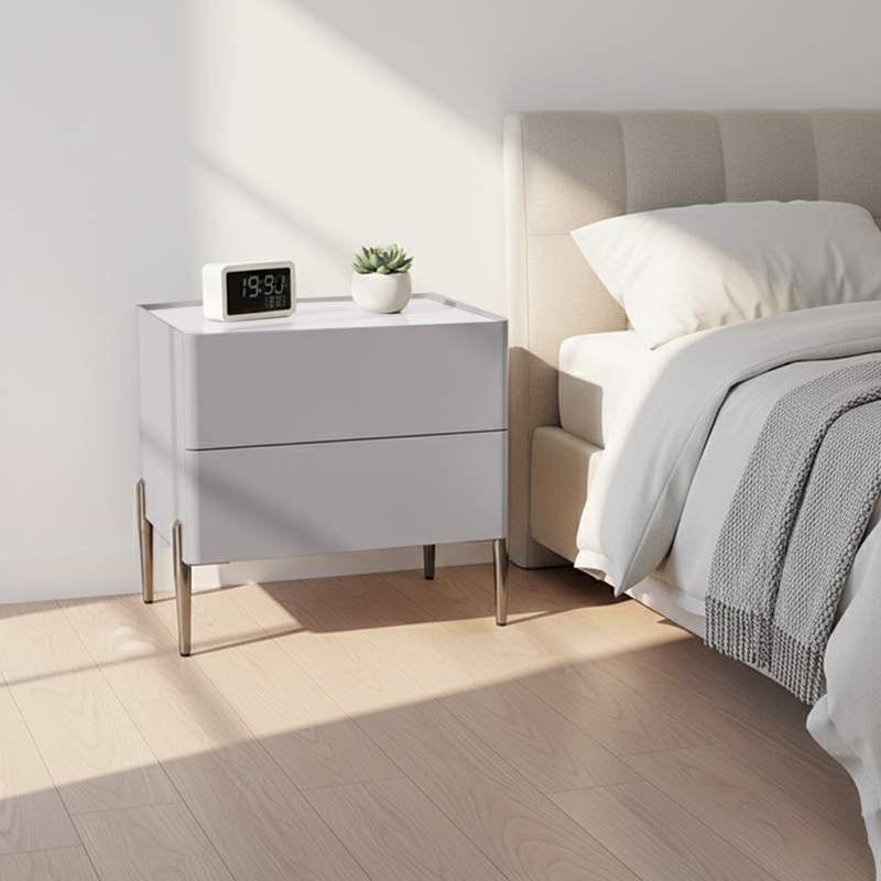 Eleganter minimalistischer Nachttisch - Eingebaute kabellose Ladestation Nachttisch mit 2 Schubladen für Schlafzimmer &amp; Wohnzimmer 
