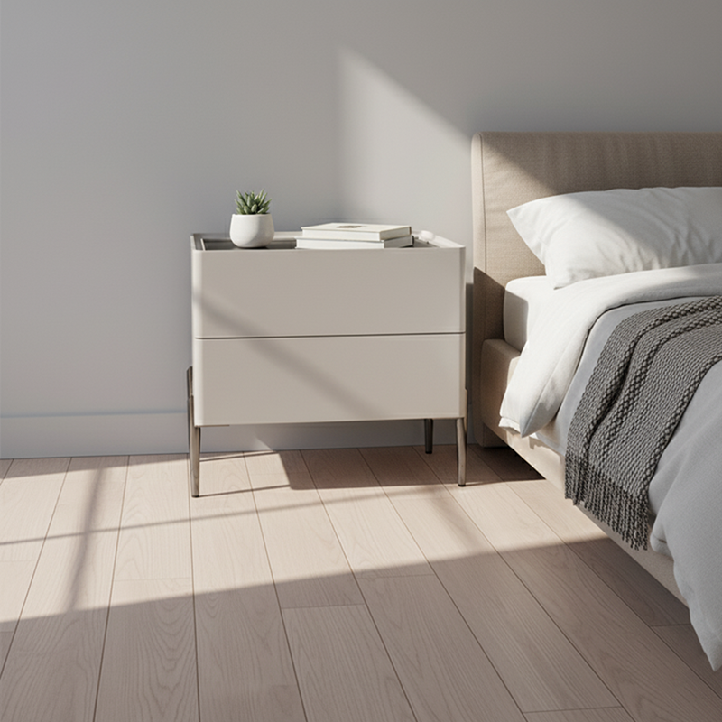 Eleganter minimalistischer Nachttisch - Eingebaute kabellose Ladestation Nachttisch mit 2 Schubladen für Schlafzimmer &amp; Wohnzimmer 