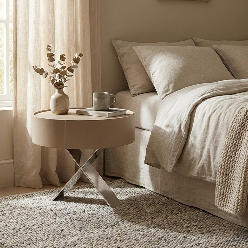 Table de chevet traditionnelle française - cuir de selle et base résistante à la corrosion, table de chevet 1 tiroir pour chambre à coucher 