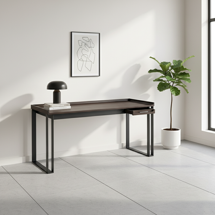Contemporary Industrial Desk - Durable &amp; Space-Saving Design Table Ideal For Home Office