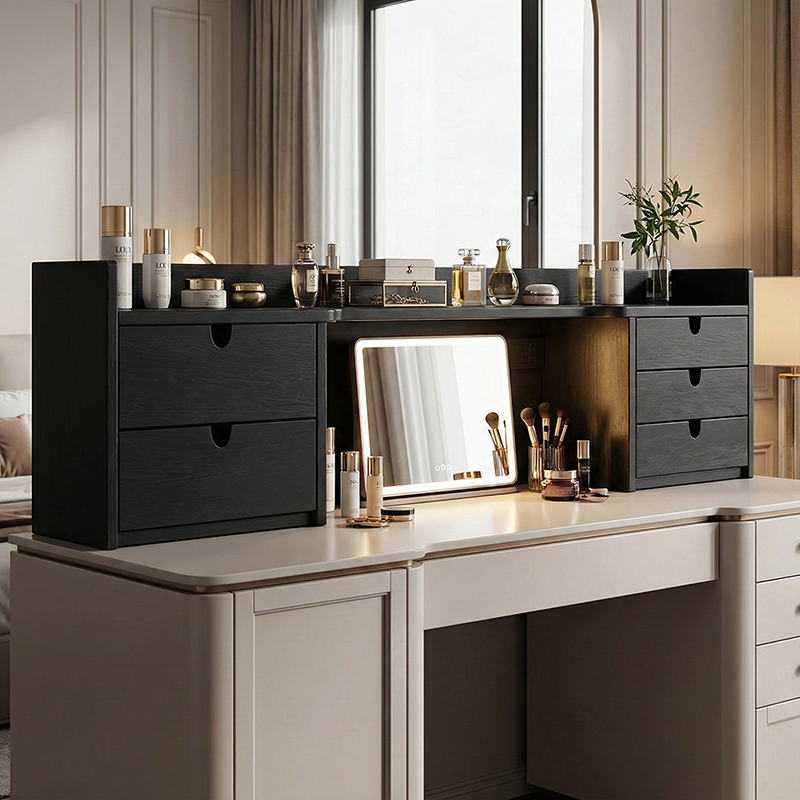 Sleek Black Vanity Storage Shelf - Organized Beauty Storage Rack 5-Drawer For Bedroom
