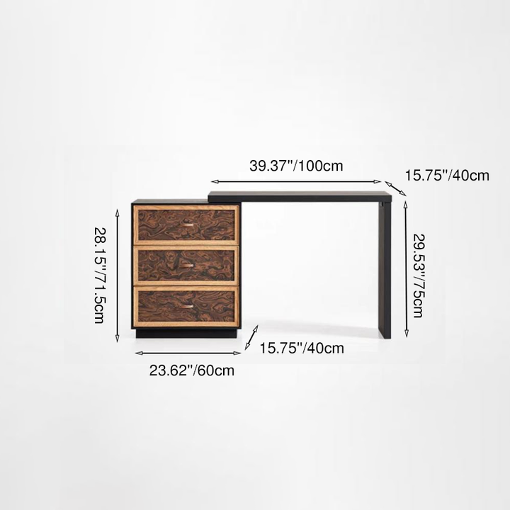 Coiffeuse de maquillage vintage robuste - structure élégante et touche chaleureuse, table de rangement organisée à 3 tiroirs pour chambre à coucher 