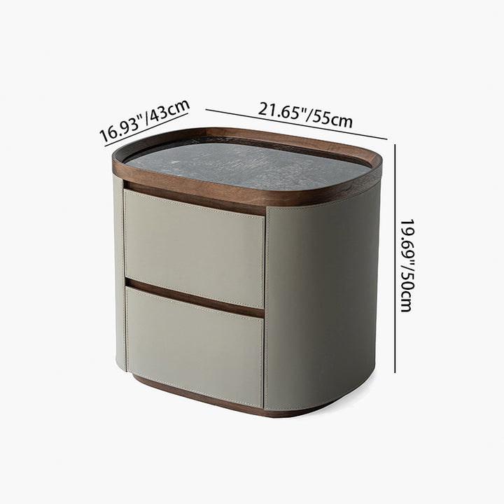 Modern Luxury Rounded Edge Bedside Cabinet - Saddle-Style Faux Leather 2 Drawer Nightstand For Bedroom
