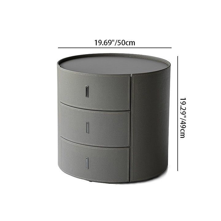 Contemporary Scandinavian Microfiber Leather Bedside Table - Cylindrical 3 Hidden Drawers Nightstand For Bedroom