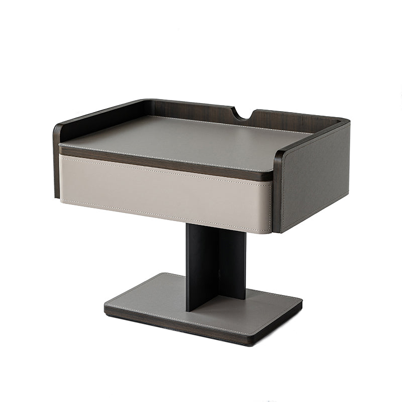 Contemporary Soft-Touch Saddle-Style Faux Leather End Table - Floating 1 Drawer Nightstand For Bedroom