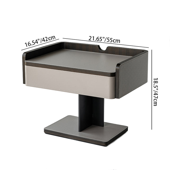 Contemporary Soft-Touch Saddle-Style Faux Leather End Table - Floating 1 Drawer Nightstand For Bedroom