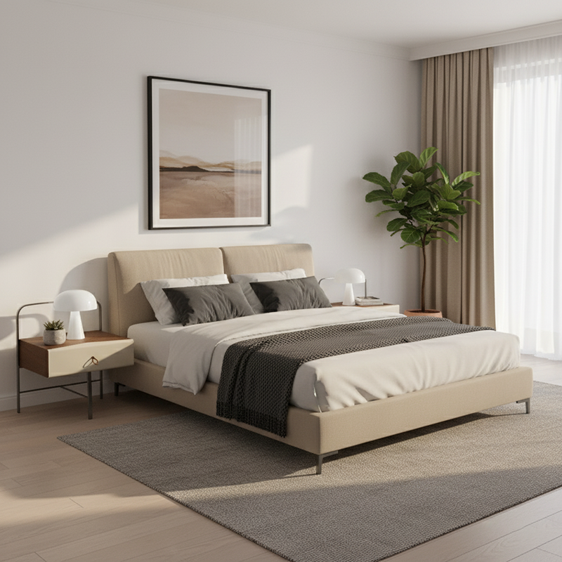 Contemporary Creative Saddle-Style Faux Leather Bedside Table - Square Metal Frame 1 Drawer Nightstand For Bedroom