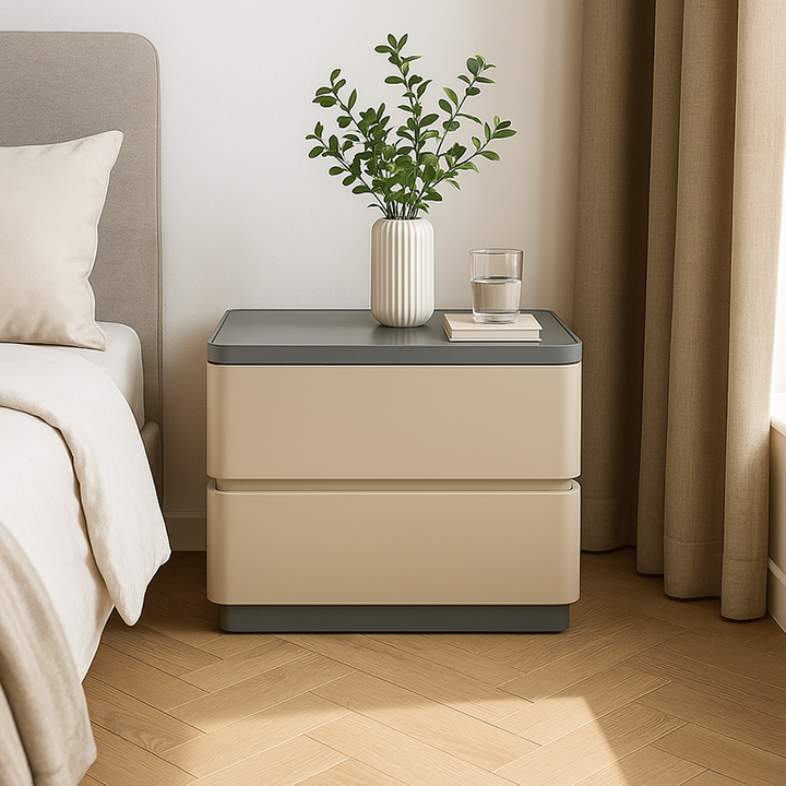 Modern Minimalist Eco-Friendly Bedside Cabinet - Floating Edge 2 Drawers Nightstand For Bedroom
