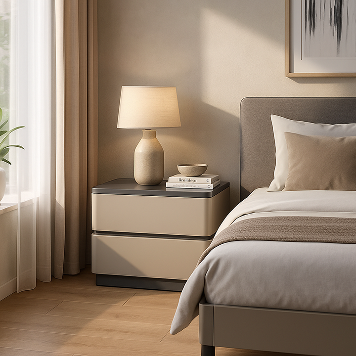 Modern Minimalist Eco-Friendly Bedside Cabinet - Floating Edge 2 Drawers Nightstand For Bedroom