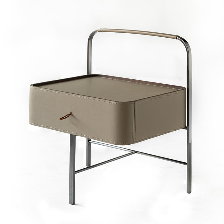 Table de chevet contemporaine en cuir selle avec 1 tiroir - table d’appoint flottante créative pour chambre à coucher 