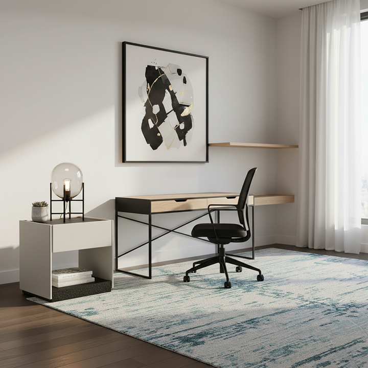 Modern Square Veneered Plywood Bedside Table - Minimalist Clean Lines Nightstand With Drawer For Bedroom