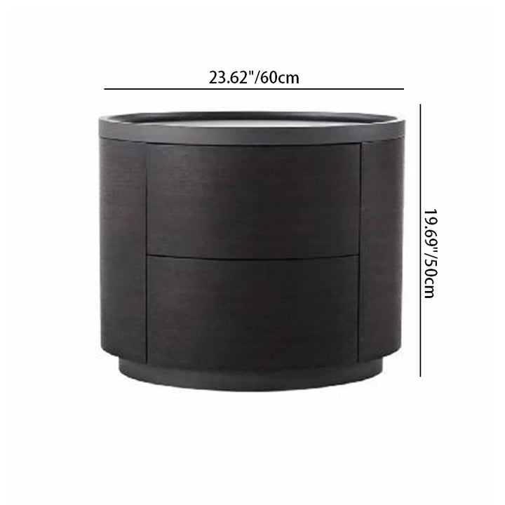 Traditional Vintage Cylinder Nightstand With 2 Drawers - Raised Guardrail Top Bedside Table For Bedroom
