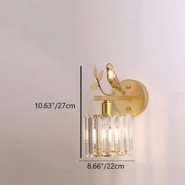Traditionelle Vintage-Wandleuchte aus Eisen und Glas in runder Vogel-Optik, 1-flammig, für das Wohnzimmer 