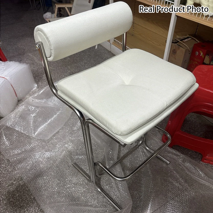 Contemporary Scandinavian PU Leather Stainless Steel Curved Cylindrical Square Bar Stool With Backrest For Living Room