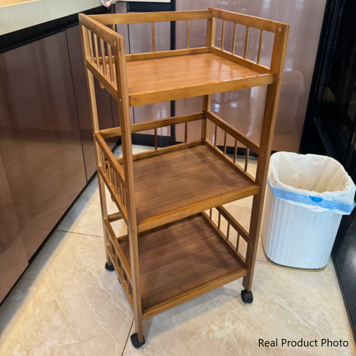 Modern Minimalist Bamboo &amp; MDF Mobile Square Storage Shelf 2/3 Tier Living Room