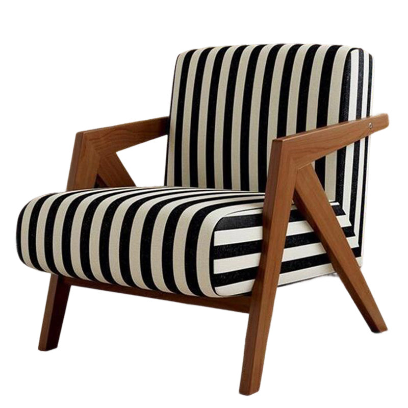 Traditional French Rectangular Cotton-Linen Fabric Solid Wood Accent Chair Backrest Armrest For Living Room