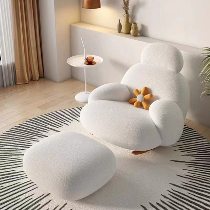 Chaise d’appoint moderne minimaliste ovale en bois massif et acier carbone avec dossier et accoudoirs en laine d’agneau pour salon 
