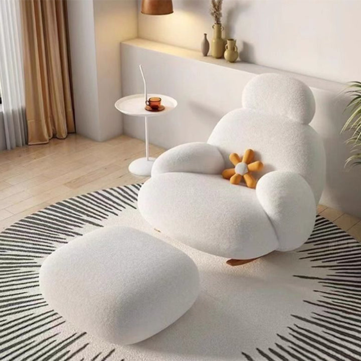 Chaise d’appoint moderne minimaliste ovale en bois massif et acier carbone avec dossier et accoudoirs en laine d’agneau pour salon 