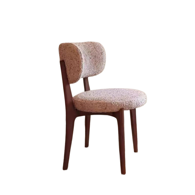 Modern Minimalist Curved Loop Pile Fabric Solid Wood Dining Chair Backrest Armless For Dining Room