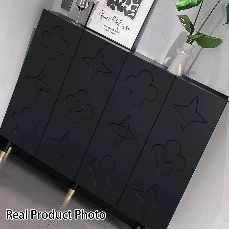 Rangement à chaussures 5 niveaux pour entrée en métal rectangulaire rétro contemporain avec motif étoilé floral en panneau de fibres 