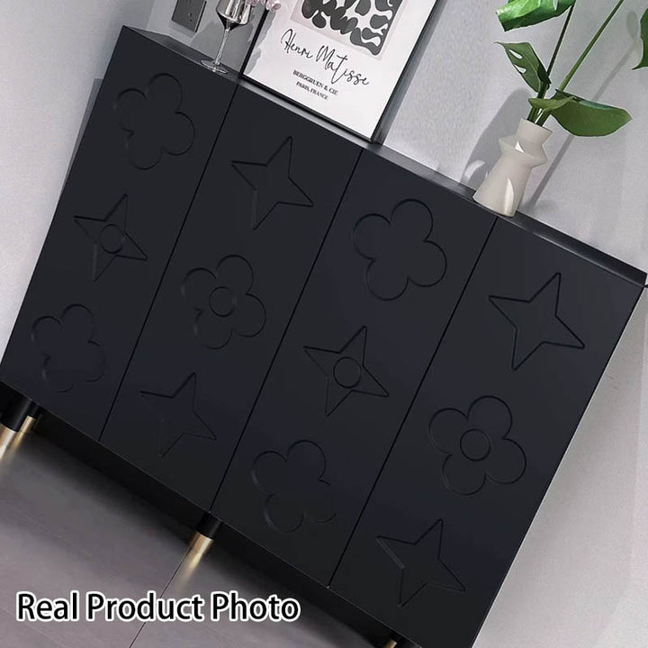 Rangement à chaussures 5 niveaux pour entrée en métal rectangulaire rétro contemporain avec motif étoilé floral en panneau de fibres 