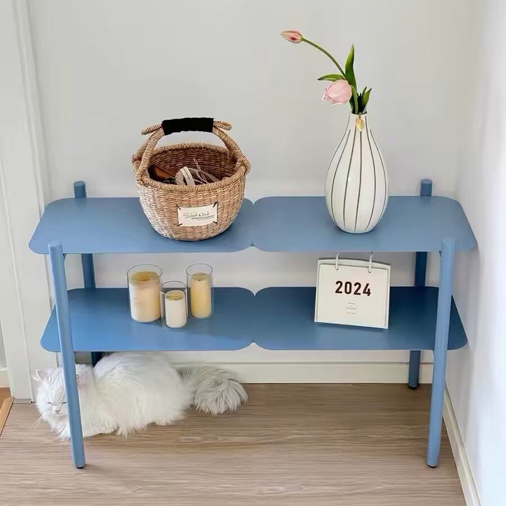 Modern Minimalist Iron Rectangular Blue Storage Shelf With 2-Tier Organizer For Living Room