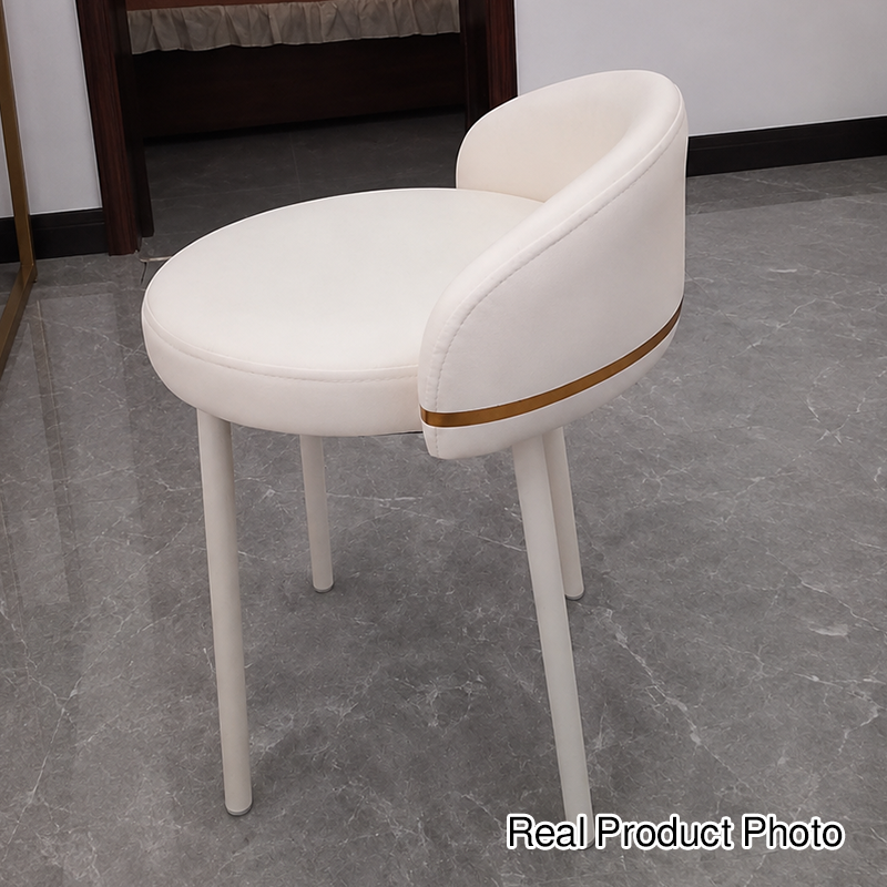 Modern Simplicity PU Leather Metal Sponge Round Vanity Stool Backrest For Bedroom