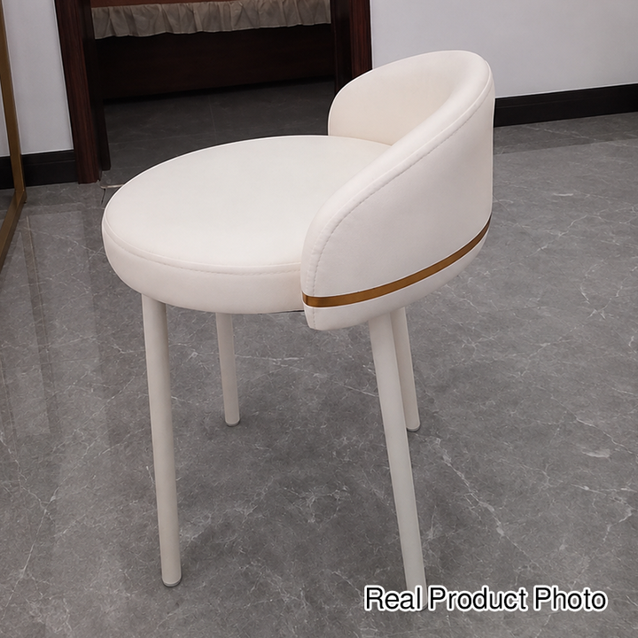 Modern Simplicity PU Leather Metal Sponge Round Vanity Stool Backrest For Bedroom