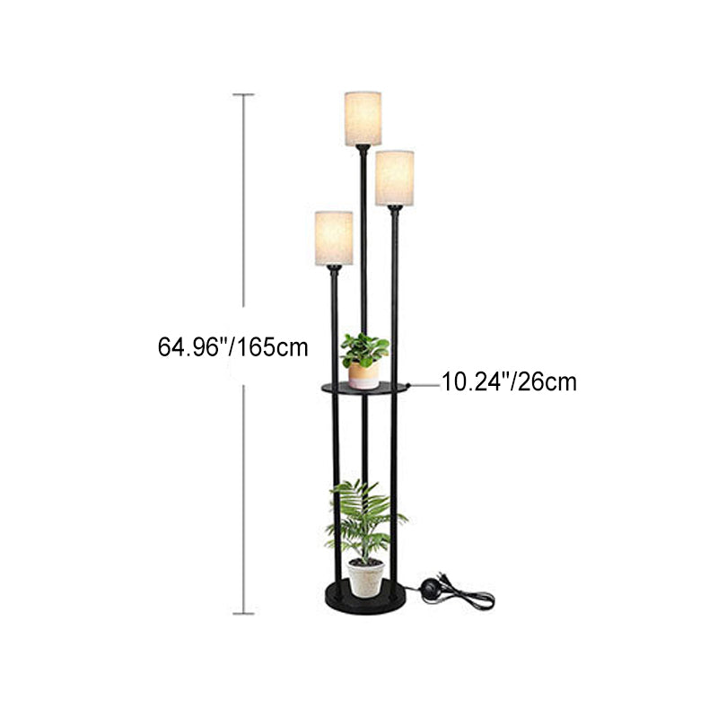 Moderne minimalistische Zylinder lange Regal Tisch Eisen Stoff 3-Licht stehende Stehlampe für Wohnzimmer 