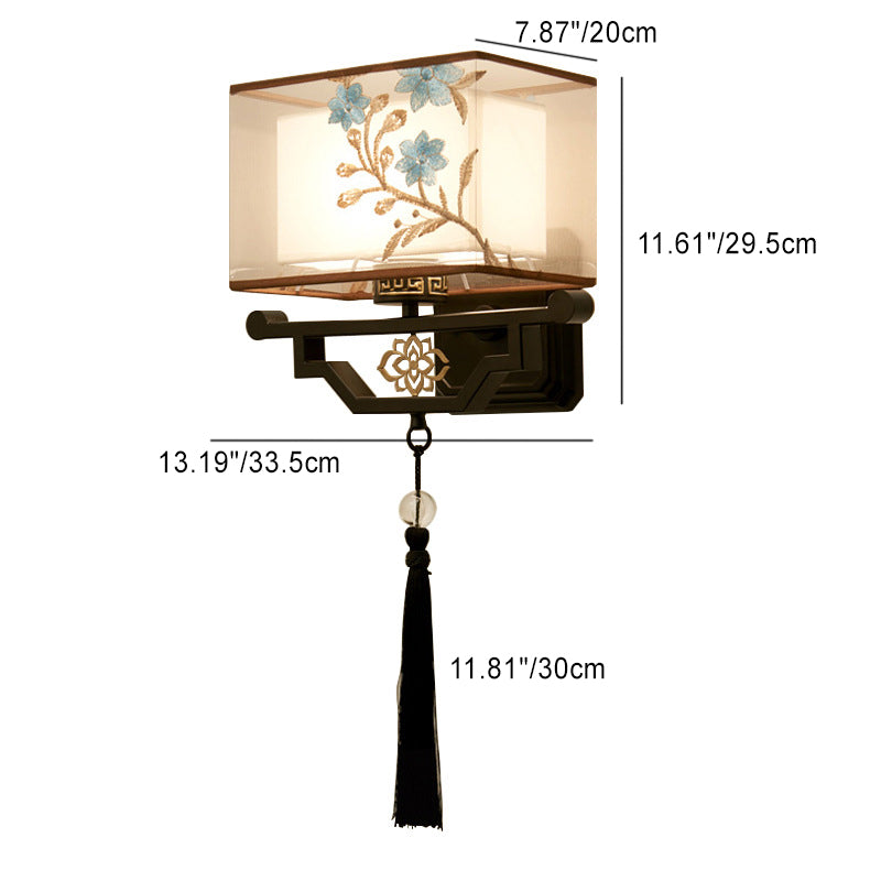 Chinese Classical Embroidered Iron Fabric 1-Light Wall Sconce Lamp