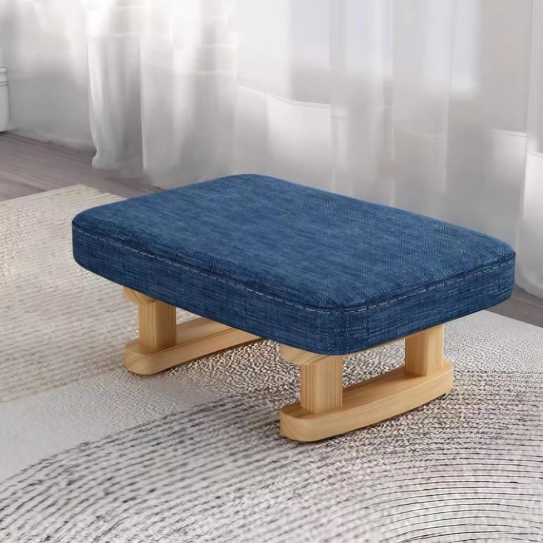Modern Minimalist Rectangular Cotton Linen Pine Footstool For Living Room
