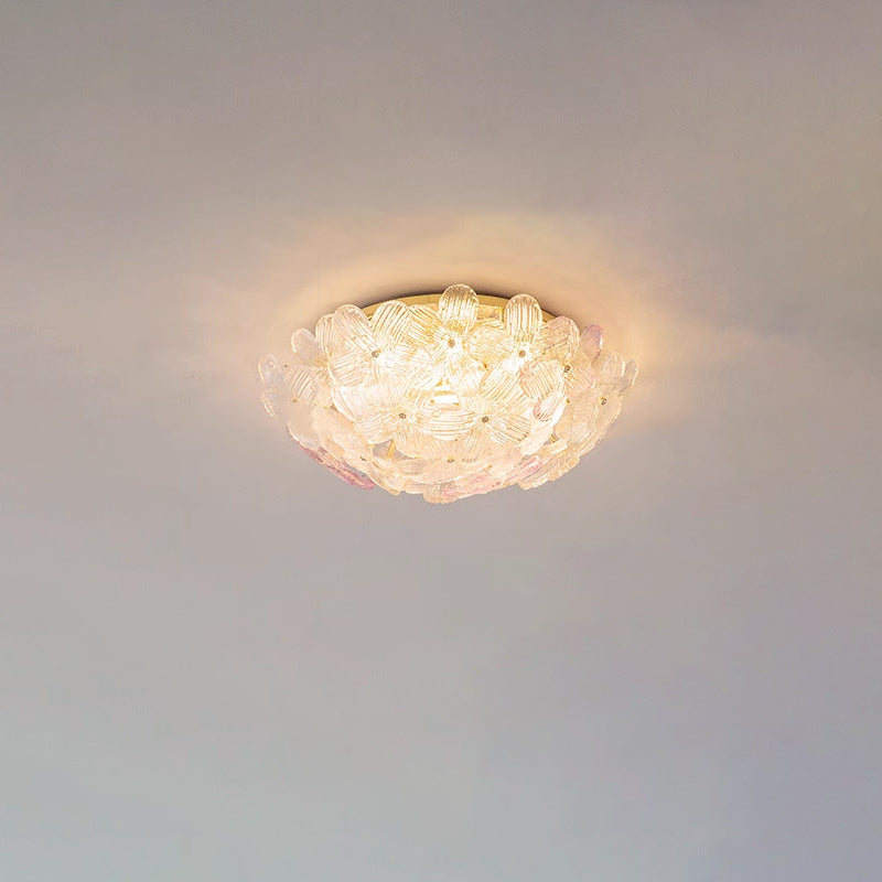 Dôme en Verre en Acier au Carbone de Luxe Moderne Floral 10/16 Lumière Plafonnier Semi-Encastré pour Salon 