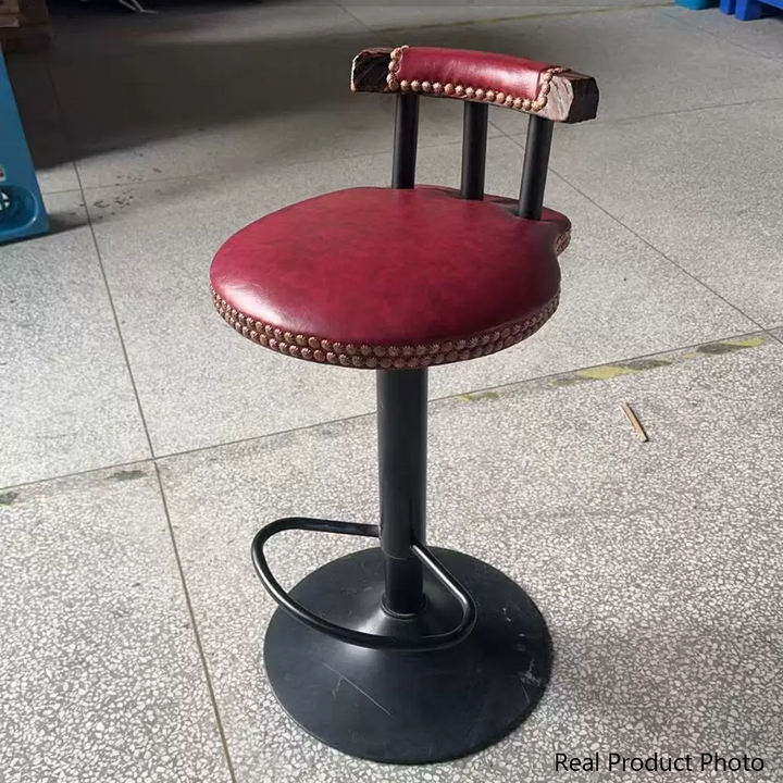 Zeitgenössischer, schlichter Barhocker mit niedrigem Rücken und Fußstütze, aus Kunstleder mit Ölwachs-Finish, gepolstert, Metall, verstellbar und drehbar, für das Esszimmer 